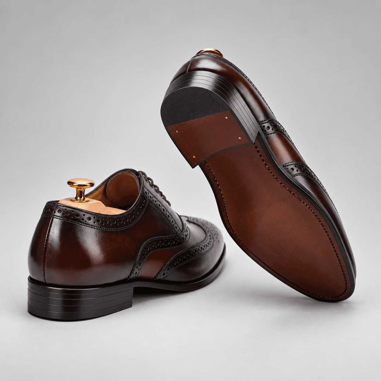 Gomilla leather brogue showing the heel and leather sole detail