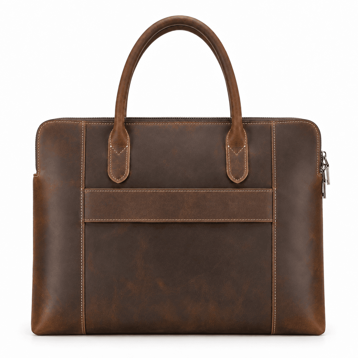 Back of the Morbella leather briefcase with a slip pocket