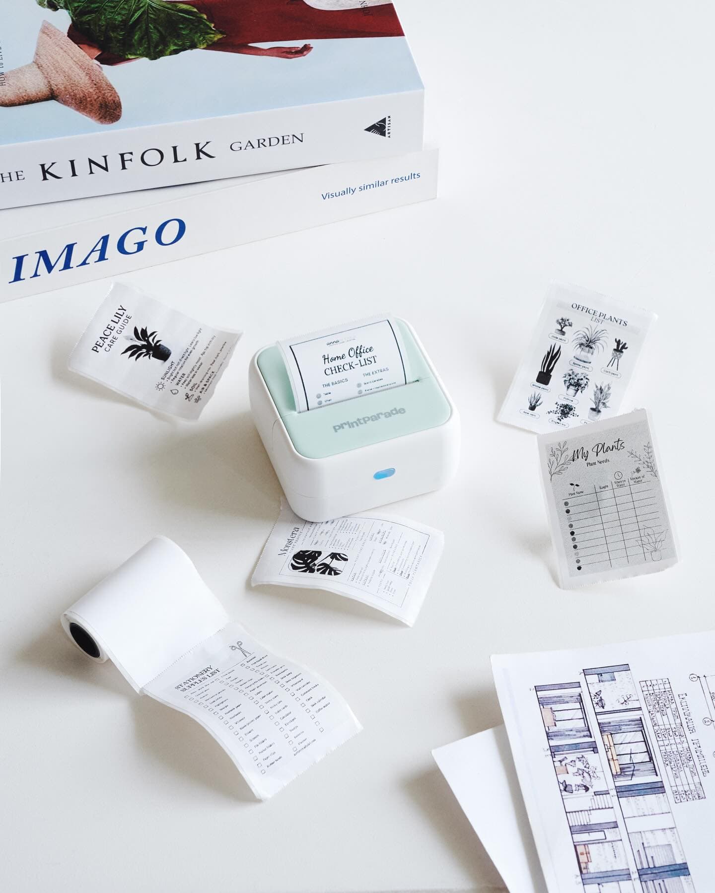 printParade thermal printer office flat-lay