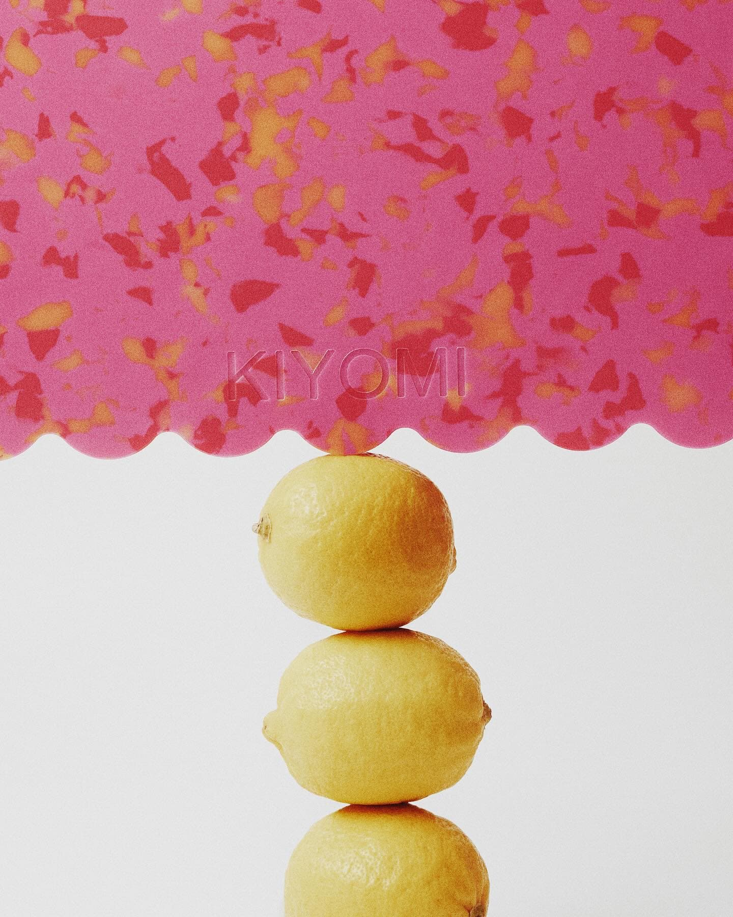 Pink terrazzo tray with lemons, colourful still life